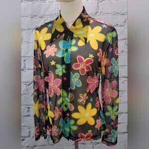 XOXO In America and Abroad Women's Shirt Hippie Floral Vintage 90s 80s Medium